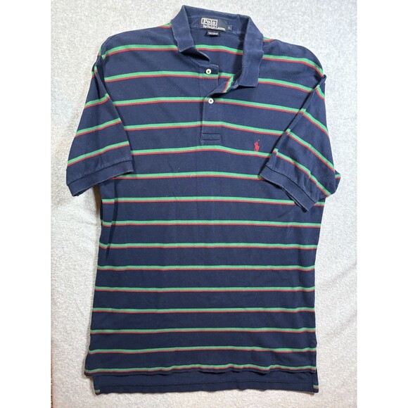 Polo by Ralph Lauren Polo Shirt Men's L Short Sleeve Blue Red Green Stripe - Picture 1 of 9